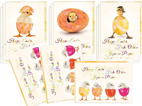 Divertido juego de tarjetas de Pascua con 12 tarjetas plegables que incluyen sobres amarillos (4 motivos con 3 tarjetas cada uno), diseñado con cariño por EDITION COLIBRI (11069-11099)