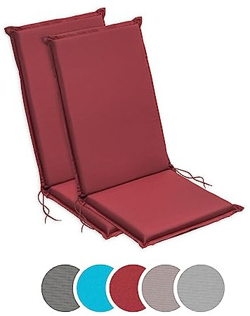 sleepling Hochlehner Auflagen 2er Set, Bequeme Gartenstuhlauflagen, Sitzauflagen Gartenmöbel 120x50 cm, 6 cm dick, waschbar, Befestigungsbänder, rot