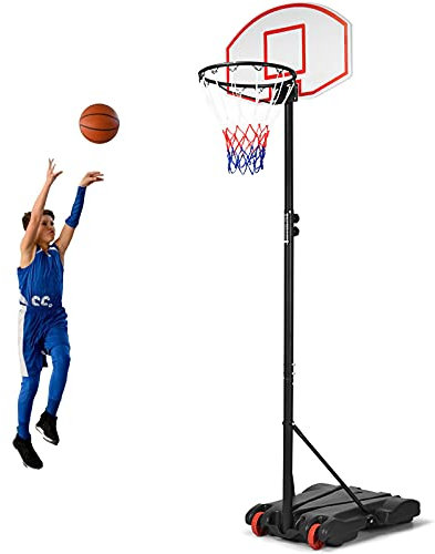 GOPLUS Basketballständer mit Rollen, Basketballanlage höhenverstellbar, Korbhöhe 178cm bis 208 cm, Basketballkorb mit Ständer für Kinder und Jugendliche