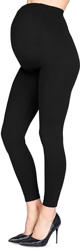 LORES Dam Over Bump moderskap full längd leggings, mjukt magstöd, elastiska midjebyxor för förväntande mödrar, Svart, S/M