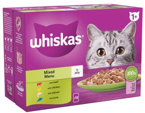 Whiskas 1+ Mixed Selection in Jelly Pouches, Adult Cat Food (12x85g)