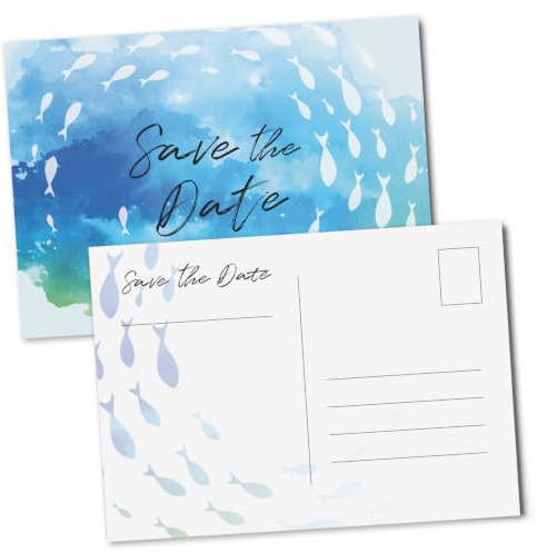 younikat 15 tarjetas postales Save The Date I DIN A6 I azul/verde I Set confirmación comunión confirmación tarjetas de invitación se puede escribir I dv_1299