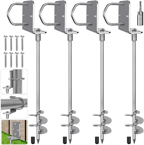 Insaga Anclajes para Suelo, Anclaje de Tierra para Tiendas de CampañA, 81cm Metal Tornillo Hoja Espiral en Kit de Trampolines para de Columpio/Cobertizo/Perro/Carport Lazo Placa Fija, Paquete de 4