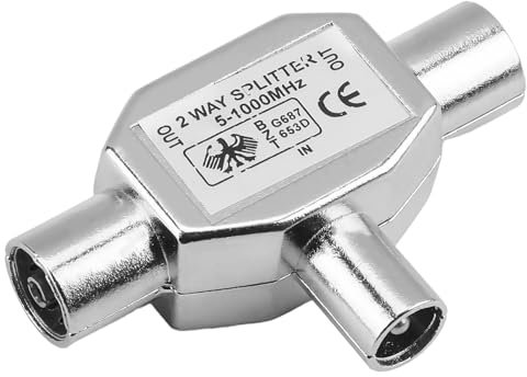 Antennenverteiler T-Kupplung für T-Adapter, 2-Wege-Antennenverteiler, TV-Verteiler, Koaxial-T-Splitter, TV-Antennenteiler, 2 weibliche Ausgänge - 1 männlicher Eingang