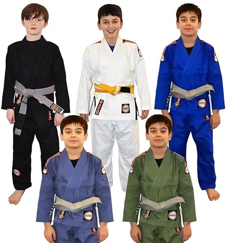 MAR INTERNATIONAL BJJ Gi for Kids, Child, Boys, Girls, Unisex, Brazilian Jiu Jitsu Gi, Uniform Kimonos 350-GSM, Sweat-Wihine Washable, IBJJF Compliant -61E-Green-Khaki-M4