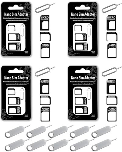 MYGLOAR 26 Piezas Adaptador de Tarjeta Nano SIM 4 en 1, Juego de Adaptadores Nano SIM, Adaptador de Tarjeta SIM con Pin eyector de SIM, Adaptador Nano a Micro, Compatible con teléfonos Inteligentes