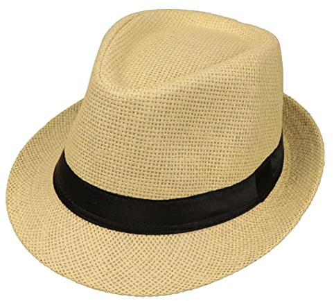 Cappello di paglia Unisex Fedora Cappello Jazz Cappello Trilby Panama Berretto Summer Beach Short Brim Cappelli Melone per uomo donna bambino, giallo, S