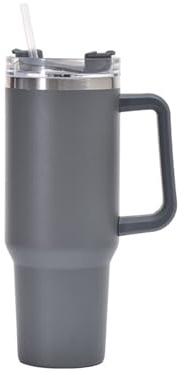 hssopa 40oz Tumbler with Handle，40 OZ Kaffeebecher,Thermobecher mit Strohhalm und Henkel,Doppelwandiger Edelstahl Heiße Kalte Getränke Vakuum Trinkbecher (Grau, 40OZ Tasse)
