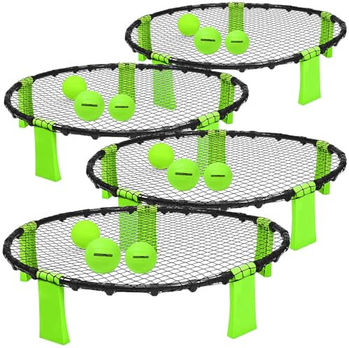 PEARL Sports Outdoorspiele: 4 Outdoor-Roundnet-Spielsets mit 4 Spielnetzen und 12 Bällen, Ø 92 cm (Roundnet-Spiele-Sets, Sportspiele, Volleyball)