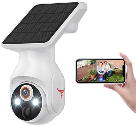 Blazique Telecamera WiFi 1080p alimentata a batteria con ricarica solare, rilevamento del movimento AI, rilevamento umano, Pan Tilt, visione notturna, conversazione bidirezionale, IP65, servizio di