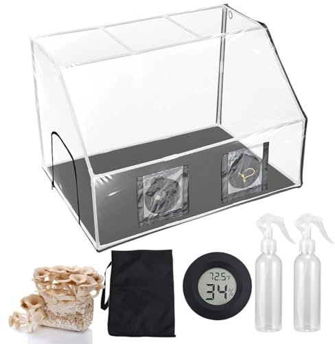 Kit de caja de cultivo de hongos, caja de aire para cultivo de setas, incluye pulverizadores y termómetro para intercambio de aire fresco, 90 x 60 x 60 cm