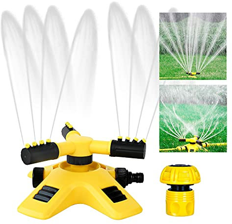 Garden Sprinkler for Lawns,Automatic 360° Degree 3 Arm Rotating Irrigation System,Adjustable Lawn & Garden Sprinklers,Large Coverage Water Sprinklers for Lawn Plants Flowers Veggies
