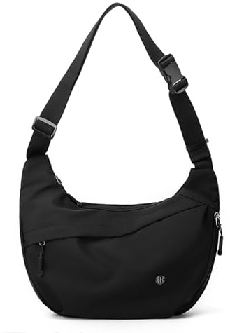 Bandolera de nylon en forma de media luna para mujer, casual, mediana, ligera, bolso de hombro, bandolera de viaje con correa ajustable, Negro, Medium, Casual