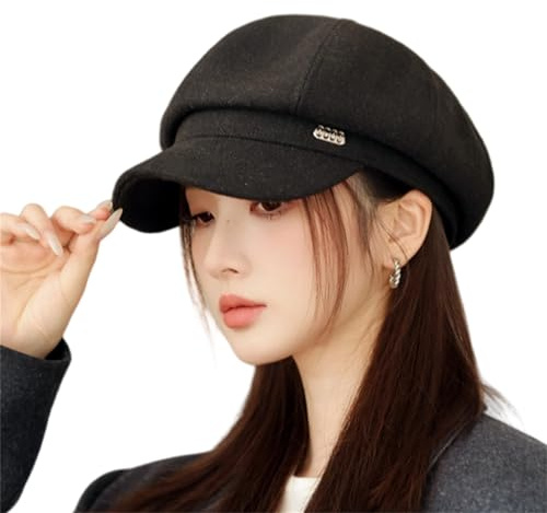 HIQIU Gorra de globo vintage para mujer, boina cálida, gorra de boina octogonal para primavera, otoño e invierno