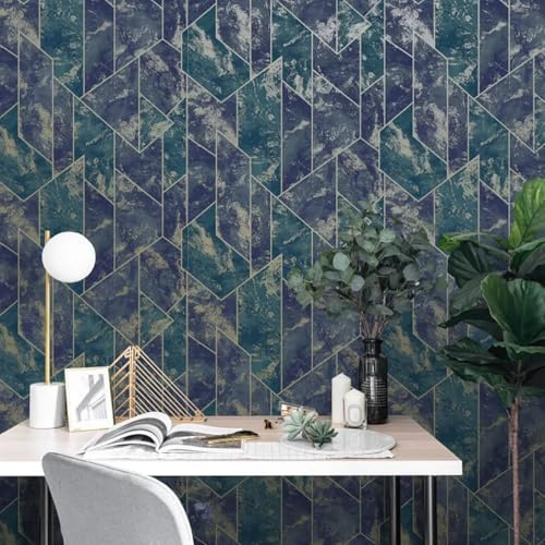 SOPHIE LAURENCE Navy Gold Marble Wallpaper Metallic Geometric Pattern Feature Wall Living Room