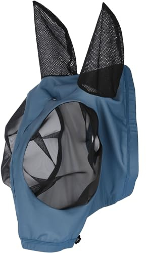 Covalliero – Flugmask FinoStretch Zipper FS26 – åtsittande hästflugmask – med flugöron och dragkedja – hästar flugskydd i rökblått – ponny