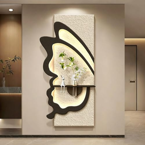 Decoración de pared de piedra arenisca 3D con luz LED, escultura moderna de decoración de pared con jarrón de cristal, fuente de alimentación enchufable para sala de estar, dormitorio, pasillo