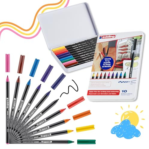 edding 1300 Fasermaler medium - mehrfarbig - 10 Stifte - Rundspitze 2 mm - Filzstift zum Zeichnen und Schreiben - Filzstift für Schule, Mandala, Bullet Journal