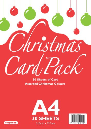 Stephens Craft Card Christmas A4 30 Sheets, For Festive Crafts, Printing, Photocopying, Card Making, Decoupage, Scrapbook Designs, Perfect Cardboard Base For Craft Projects Essential Stationery Item