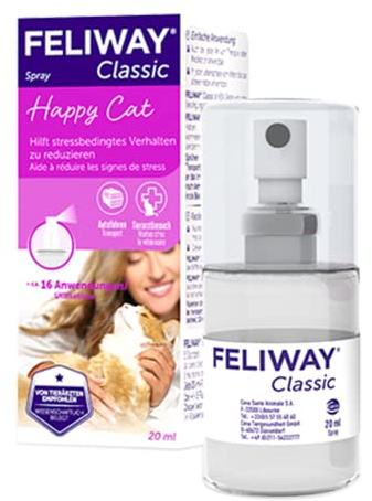 FELIWAY Classic Spray | Pheromone Katzen | 20 ml Spray gegen Stress | Für mehr Entspannung beim Autofahren | Für Zuhause und auf Reisen | 16 Anwendungen | von Tierärzten empfohlen, klinisch getestet