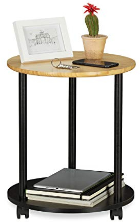 Relaxdays Beistelltisch rund, Bambus, HxD: 49x40 cm, schwarz/natur