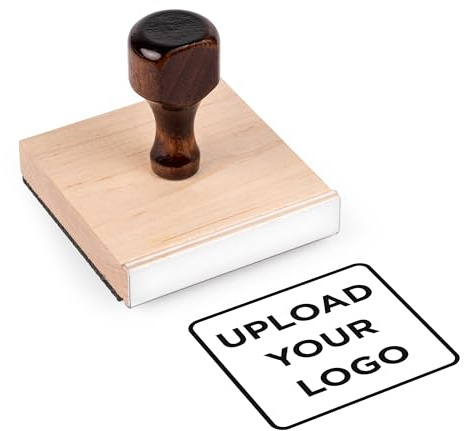 Personalized Rubber Hand Stamp | Wood Handle with Custom Logo | Multiple Size Options Available | Upload Your Own Artwork (3x3)