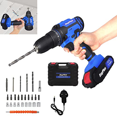 Cordless Drill Driver Kit, 21V MAX 3/8 Compact Impact Driver with 1.5A Battery & Charger, 45Nm Max Torque, 26pcs Accessories for Drilling Wood Metal