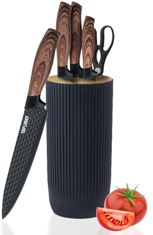 Messer Set, 6-teiliges Schwarz Scharfes Messerblock Set für Küche, Antihaft Rutschfestes Edelstahl-Kochmesser-Set mit Universal-Messerblock Geeignet für Home Restaurant Picknick (Schwarz)