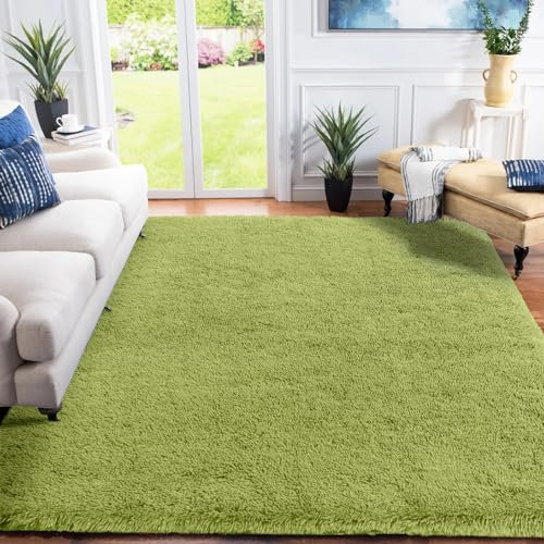 XSIVOD hochflor Wohnzimmer Teppich, Schlafzimmer Bettvorleger, Moderner zottelig flauschig weich Teppich für Kinderzimmer, Anti-Rutsch Unterseite, Waschbar, 80x160 cm, Grün