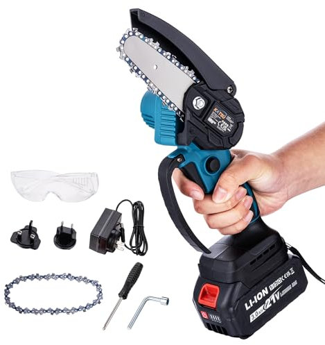 KATSU FIT-BAT 21V Motosega a Batteria 12 Pollici con 4,0Ah Batteria e Caricabatterie, Catena Extra e Pompa Dell'olio Manuale, per Rami di Alberi, Taglio del Legno