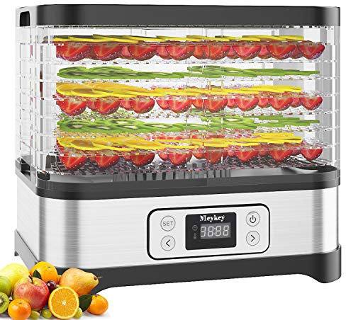 Nictemaw Deshidratador de acero inoxidable Küchenminis Deshidratador de frutas con 8 estantes, deshidratador con regulador de temperatura, 400 W, 35-70 °C, temporizador de 72 horas para verduras,
