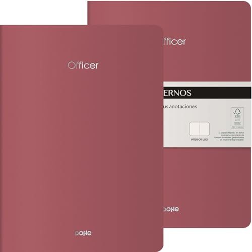 DOHE - Cuadernos A4 Interior Liso (2 uds.) - Tamaño 21x29,7 cm, 40 Hojas (80 páginas), 90 gr/m², Notas, Organización o Dibujo, Tapa Blanda Flexible - OFFICER Burdeos