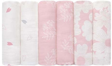 GLLQUEN BABY muslinskvadrater för barn, 6-pack bomullsdukar, 70 cm x 70 cm, absorberande och andningsbara, idealiska för att rengöra, torka och täcka nyfödda