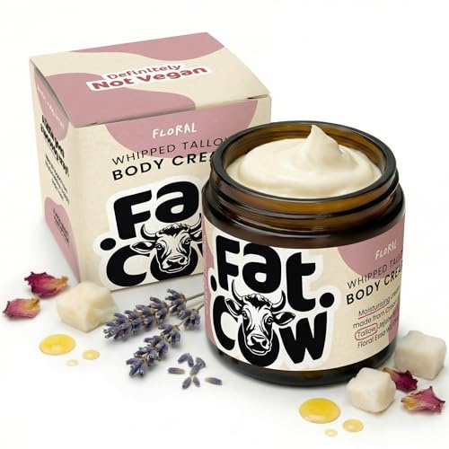 Beef Tallow Skin Care, Beef Tallow Moisturiser, Grass Fed & Whipped, Enriched with Jojoba Oil for Skin Hydration and Sensitive Skin, Eczema Relief, 120ml Floral Scent