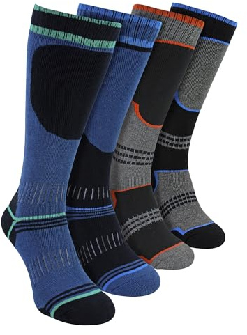 4 Pack Boys Thermal Ski Socks | Sock Snob | Knee High Socks for Snow Boots (4-6 Years, Assorted Colours)