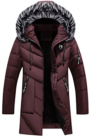 Abrigos de invierno para hombre, forro polar grueso, chaqueta parka cálida con capucha | Chaqueta de plumón impermeable de manga larga para hombre, abrigo largo acolchado con capucha, suave y cómodo