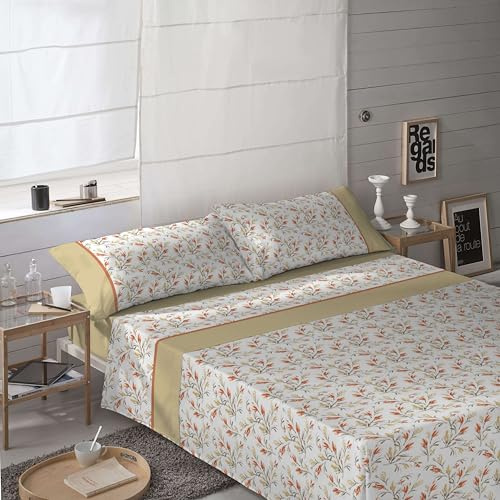 NATURALS - Juego de sabanas Cama 150 cm - 50% Algodon/50 Polyester - Incluye Encimera 230X270 cm + Sabana Bajera 150X190/200 cm + 2 Fundas de Almohada 45X90 cm - Amaya