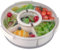 imposyu Snackbox mit Fächern Snackteller mit Deckel und Griff Durchmesser 32cm Snackschale mit 6 Fächern Servierplatte Rund Snackbox Drehbar für Snacks, Nüsse, Obst