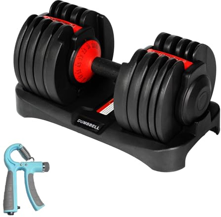 EIGFOH 24kg Mancuerna Ajustable,Pesas y Mancuernas,Mancuernas Cortas Ajustables,15 Niveles de Peso,Ajuste Rápido Ajuste Con Una Sola Pulsación,Juego de Mancuerna con Discos de Pesas (Único 24kg)