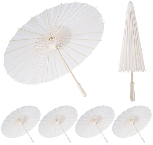 6Pcs White Parasol Paper Wedding Chinese Decorative Umbrellas 23.6Inch