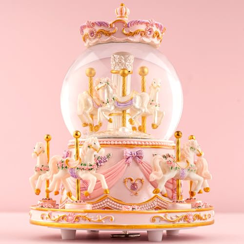 You are My Sunshine Snow Globe Music Box Daughter Birthday Gifts for Women Girls Friend Sister, Christmas Xmas Valentine Snow Globe Granddaughter Carousel Horse Music Box Gifts