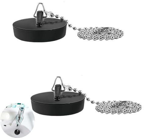 2 tappi di scarico, tappi per lavandino, tappi per lavandino, per vasca da bagno, cucina, bagno, con catena da 40 cm (nero)