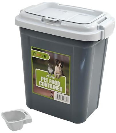 DIVCHI Conteneur de stockage d'aliments pour animaux domestiques avec système de verrouillage à rabat avec pelle intégrée en plastique hermétique pour oiseaux, chiens, chats, animaux domestiques (gris