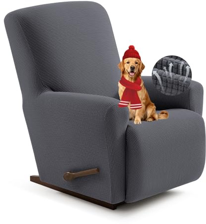 Zarvixel Recliner Chair Covers,1 Piece Stretch Recliner Cover Washable Furniture Protector with Elastic Bottom for Pets Kids Spandex Jacquard Fabric Small Checks(Recliner,Dark Gray)