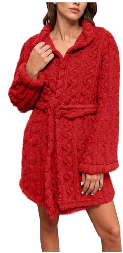 Vestaglia Donna Invernale Corta Pile Accappatoio Da Donna Leggero in Microfibra Camicia da Notte con Cintura Sexy Vestaglia Manica Lunga in Peluche Pigiama con Cappuccio Caldo per Palestra Doccia Spa