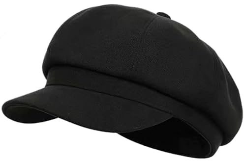 Heyjoin Women's French Octagonal Beret Newsboy Cap Black