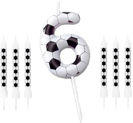Velas Cumpleaños Futbol,Velas de Cumpleaños con Temática de Fútbol,Número 6 Vela de Fútbol,Decoraciones de Cobertura de Pastel con Temática de Fútbol Deportiva