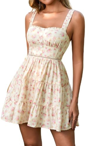 Parthea Summer Floral Graduation Mini Dress Corset Square Neck Smocked Ruffle Lace A Line Garden Party Short Dresses for 2026