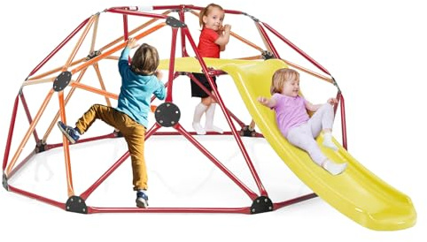 GOPLUS Tour d'escalade avec toboggan, dôme d'escalade avec plateforme en tissu et bords lisses, cadre de jeux, pour ramper et l'escalade, aire de jeux extérieure et intérieure pour enfants à partir de