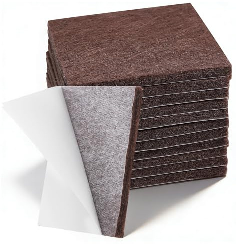 12PCS Furniture Felt Pads, 2 Inch Small Square Furniture Pads Self Adhesive Cuttable Chair Leg Floor Protectors, 50mm Brown Felt Furniture Pads for Hardwood Floors